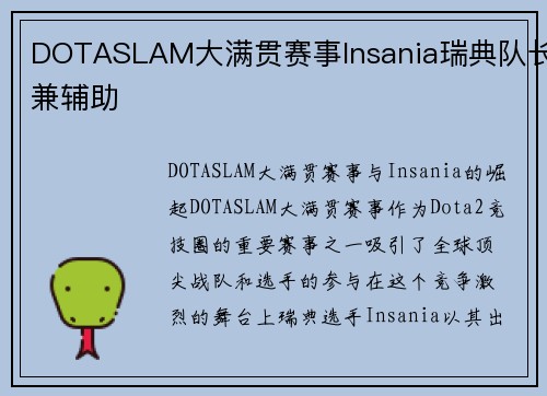 DOTASLAM大满贯赛事Insania瑞典队长兼辅助