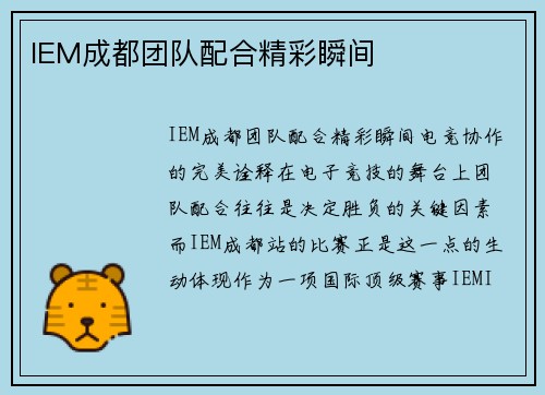 IEM成都团队配合精彩瞬间