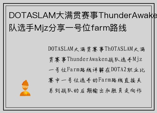 DOTASLAM大满贯赛事ThunderAwaken战队选手Mjz分享一号位farm路线