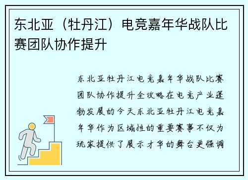 东北亚（牡丹江）电竞嘉年华战队比赛团队协作提升